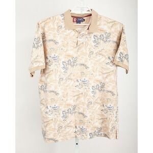 Vintage Chaps Polo Shirt Men's Extra Large Beige Floral Hawaiian